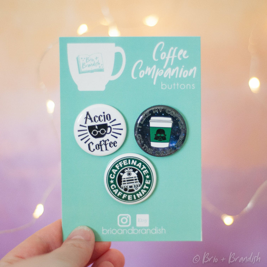 Set of 3 Nerdy Coffee Pinback Buttons